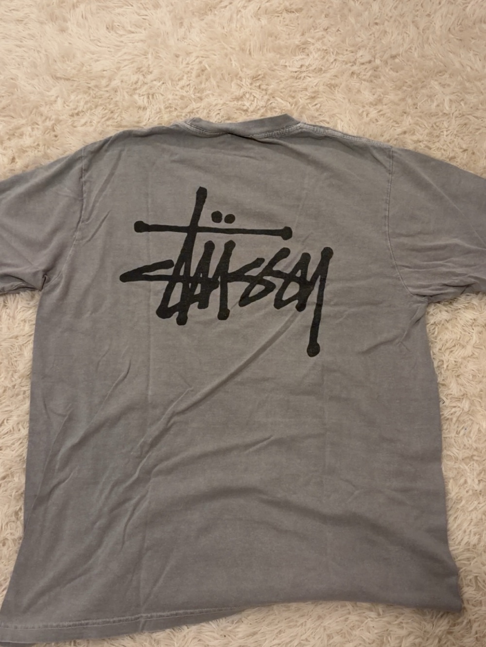 Stussy Grey Crewneck T-Shirt with Black Logo - Picture 2 of 3